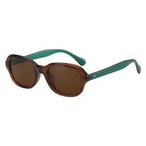 Lunettes de soleil rétro marron thé avec branches vertes et rivets argentés chic