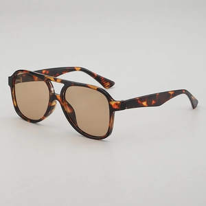 Retro Pilot Sunglasses Vintage Double Bridge Square Large Frame PC AC Lens UV400 Protection Fashion Eyewear Unisex