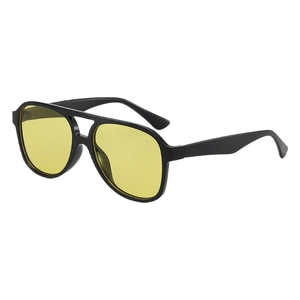 Vintage pilot sunglasses with black frame, yellow lenses and double bridge design
