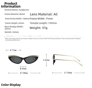 Detailed sizing chart for triangle cat eye sunglasses with metal frame dimensions