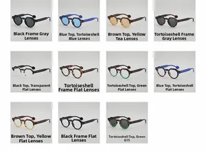 Selection of eleven vintage round sunglasses with various blue and tortoise frames