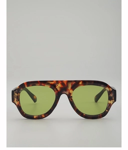 Retro flat top aviator sunglasses with tortoiseshell frame and light green lenses