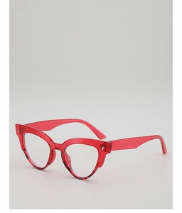 Side view of retro red cat-eye glasses frame with premium polished finish