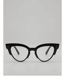Close-up of retro black oval cat-eye sunglasses with silver metal accent details