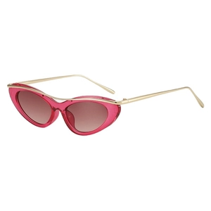 Vintage triangular cat eye sunglasses with rose pink frame and golden metal temples