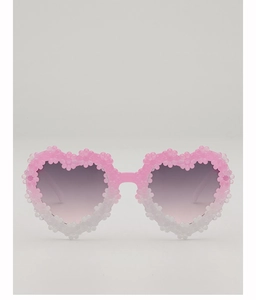 Detail of gradient heart-shaped sunglasses with 3D floral texture for children