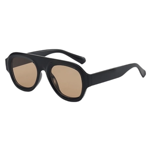 Retro oversized aviator sunglasses with black thick frames and brown translucent lenses