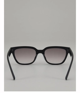 Detailed view of the black square frame sunglasses with grey gradient lenses