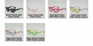 Cat eye sunglasses assortment in six vibrant color combinations with oval frames