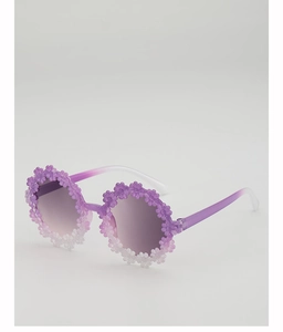 Detail of round purple gradient daisy sunglasses for kids with 3D floral petals