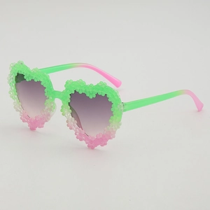 Kids Heart Shaped Sunglasses PC AC Gradient Frame UV400 Protection Flower Decor Sweet Cute Fashion Eyewear For Girls