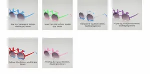 Detailed grid of cute rabbit shaped sunglasses for kids in six assorted color frames
