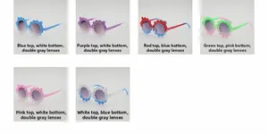 Detail view of children's daisy sunglasses in six assorted gradient frame colors