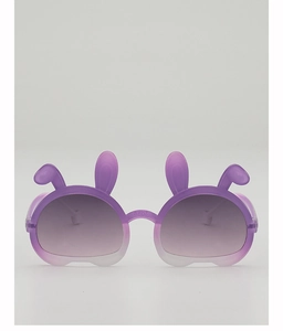 Detailed front view of purple gradient cartoon rabbit ear sunglasses for kids