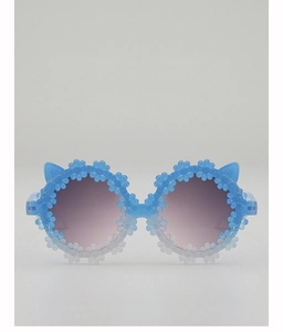 Detail of kids daisy sunglasses with cat ears and blue-white gradient frame