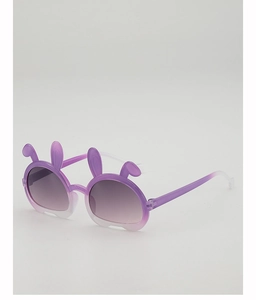 Detail of lavender rabbit ear frame sunglasses with purple gradient lenses for kids