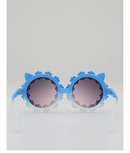 Detail of blue gradient kids daisy sunglasses with cat ears and petal edge frames