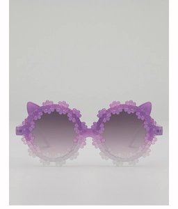 Detail of purple gradient daisy sunglasses with cat ears for kids and toddler party fashion