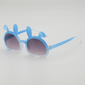 Cute bunny ear children's sunglasses with blue gradient frame and purple lenses