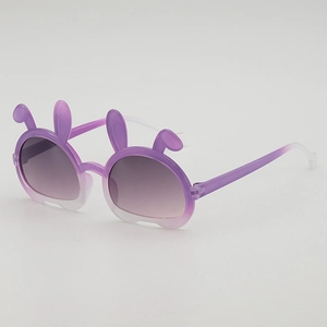 Cute bunny ear children's sunglasses with purple gradient lenses and cream style frame