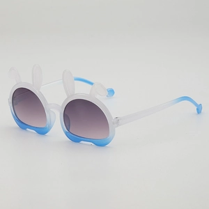 Cute bunny ear children's sunglasses with blue and white gradient frames and lenses