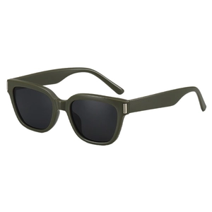 Chic olive green square sunglasses with black lenses and silver metal hinge detail