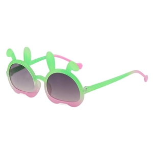 Cute bunny ear children's sunglasses with green-pink gradient frames and round lenses
