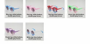 Detailed grid showing six flower-shaped kids' sunglasses with gradient dual-color frames