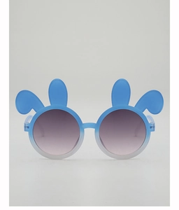 Front view of cute bunny-ear sunglasses with blue gradient frames and gradient lenses