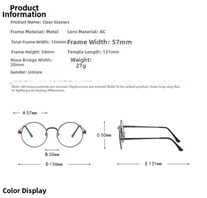 Detaillierte Maße der runden Metallbrille mit 136mm Gesamtbreite und 50mm Glashöhe