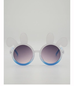 Detail of round bunny ear kids sunglasses with blue and white gradient frame