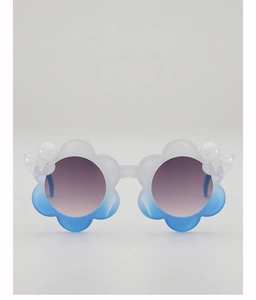 Detail of flower shaped kids sunglasses with blue and white gradient frame