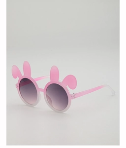 Detail of pink gradient baby sunglasses featuring cute rabbit ears and tinted lenses