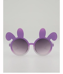 Detailed view of purple gradient bunny ear sunglasses with adorable round frames