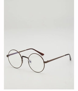 Detailansicht der runden Retro-Metallbrille mit leichten Bügeln in Bronze-Optik