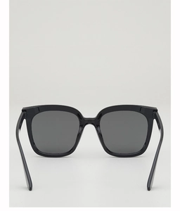 Front macro view of classic black thick square frame sunglasses with glossy finish