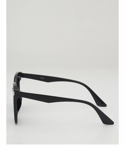 Detail shot of black retro sunglasses temples showing V2083 model number print