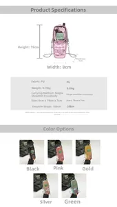 Detailed size chart and multi-color options for retro mobile phone shaped mini crossbody bag