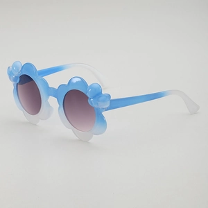Kids flower-shaped gradient sky blue sunglasses with UV protection and round lenses