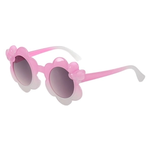 Pink gradient flower shaped sunglasses for kids with decorative butterfly details
