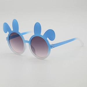 Cute blue bunny ear children's sunglasses with purple gradient lenses for party outfits