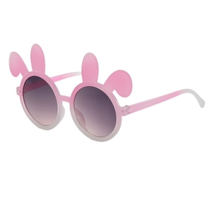 Cute bunny ear children's sunglasses with pink gradient frames and purple round lenses