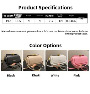Detailed size chart and multi-color options for the minimalist PU leather box bag