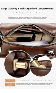 Detailed interior view showing multi-pocket storage and large capacity of the brown tote