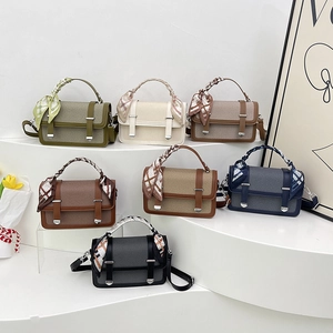 Women Elegant PU Leather Woven Handbag Scarf Wrapped Handle Messenger Crossbody Flap Square Bag Trendy Fashionable