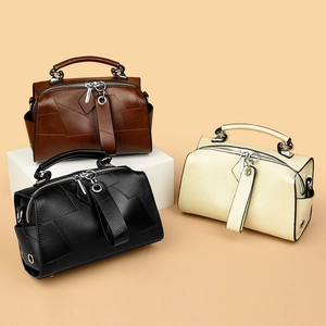 Retro Boston Handbag For Women PU Leather Patchwork Crossbody Bag With Detachable Strap Streetwear Style