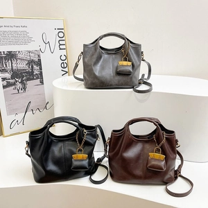Women Retro PU Leather Handbag Flap Shoulder Crossbody Bag With Mini Bag Charm Fashion Versatile Top Handle Bag