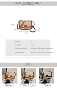 Detail specifications and texture view of retro canvas patchwork crossbody bag in three colors
