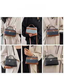 Collage of retro denim crossbody bags showing diverse carrying styles and color options