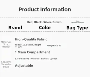 Detailed size and capacity specification chart for fashionable quilted crossbody handbag